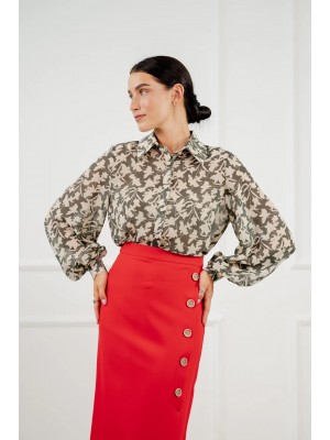Шифоновая блуза с воротником-стойкой цвет болотный